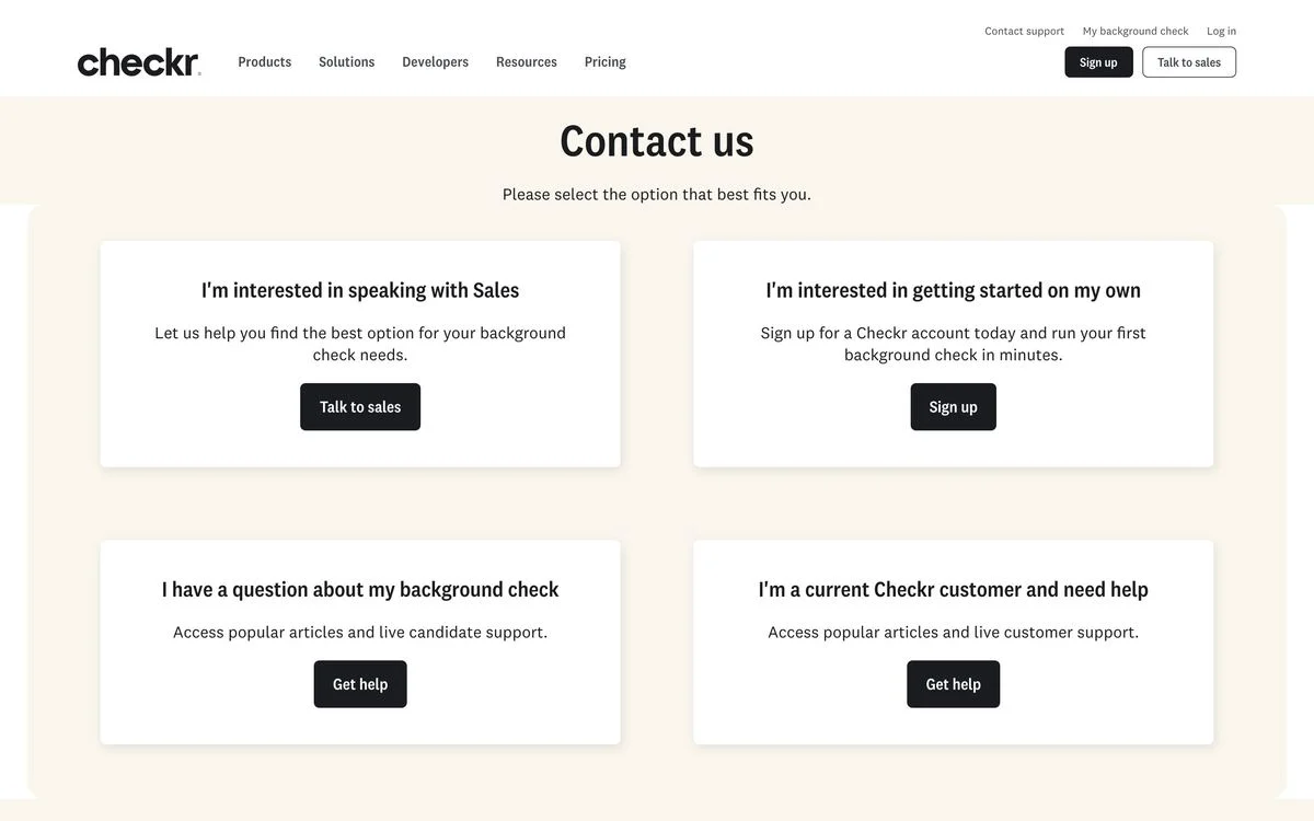 Checkr contact page