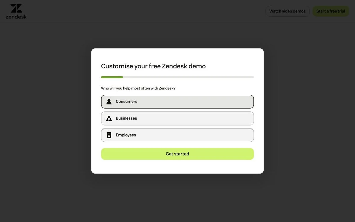 Zendesk demo request landing page