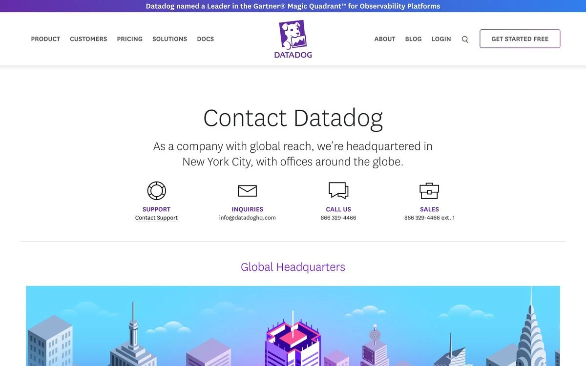 Datadog contact page