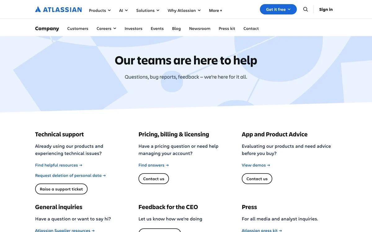 Atlassian contact page