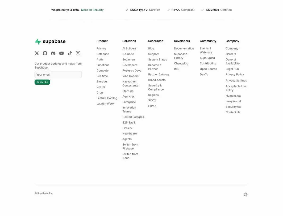 Supabase website footer