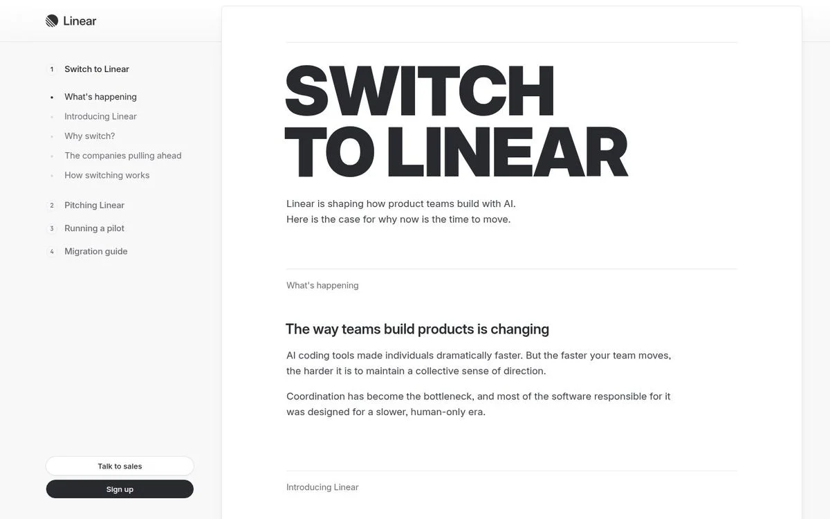 Switch to Linear landing page