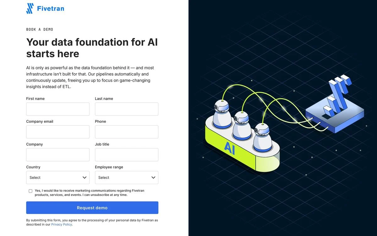 Fivetran demo landing page
