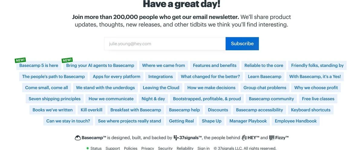 Basecamp website footer