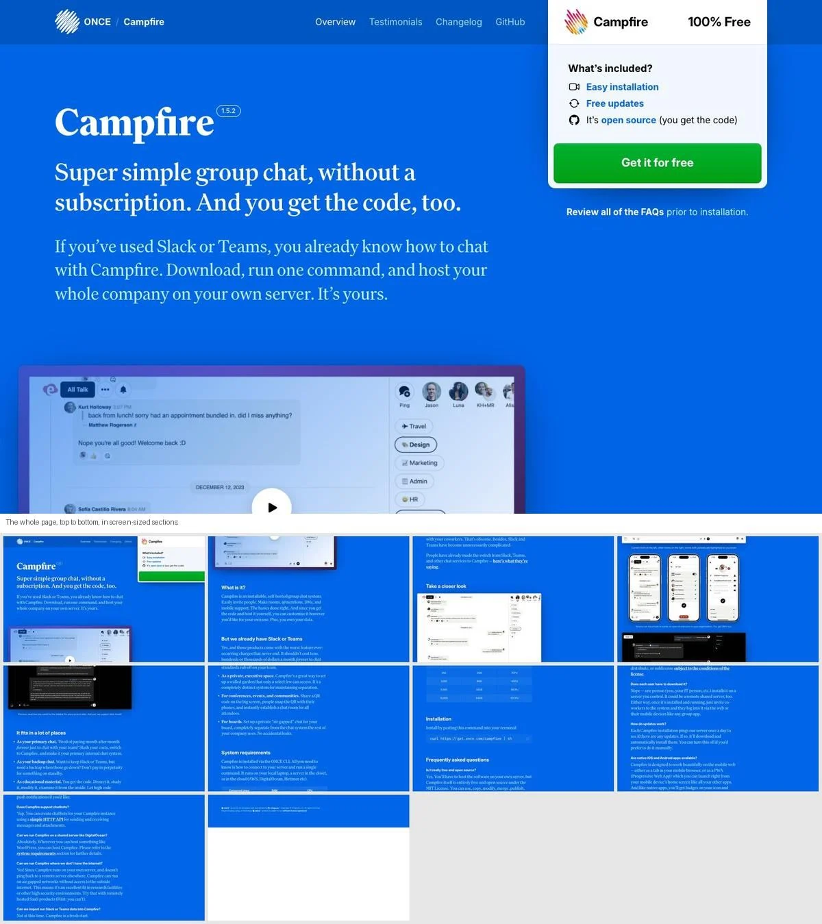 ONCE Campfire one-page website