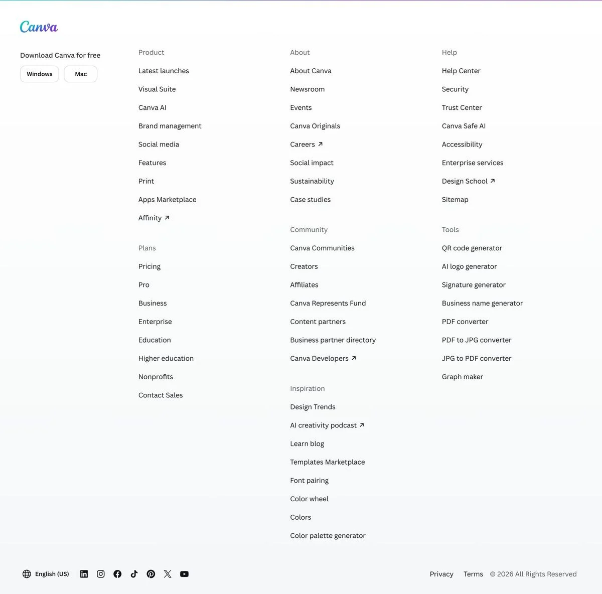 Canva website footer