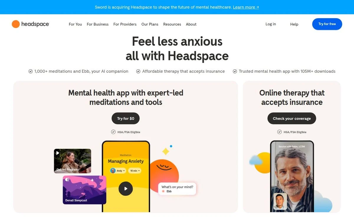 Headspace homepage