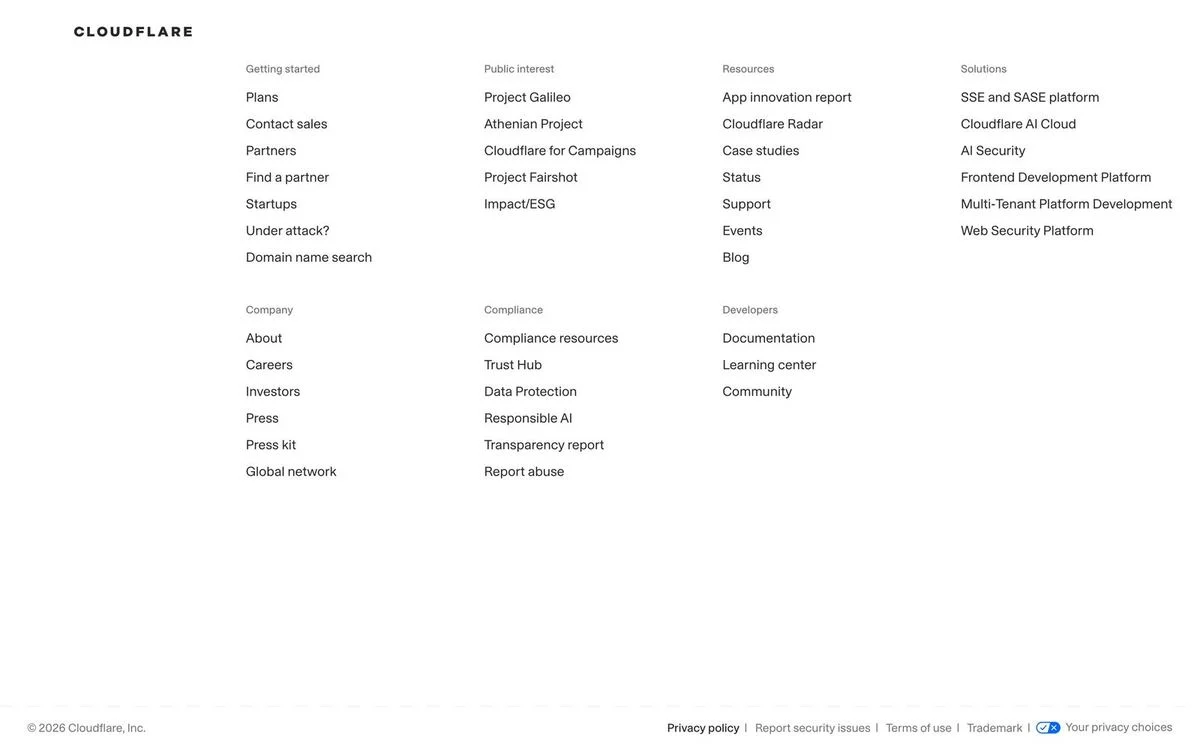 Cloudflare website footer