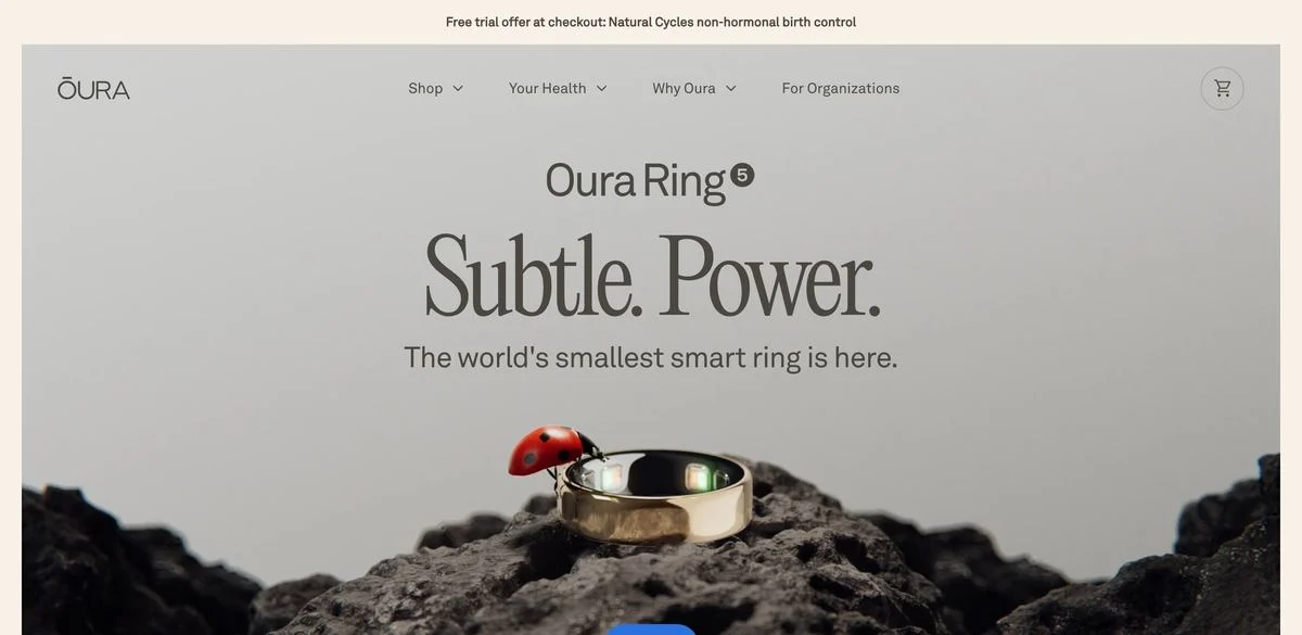 Oura homepage headline
