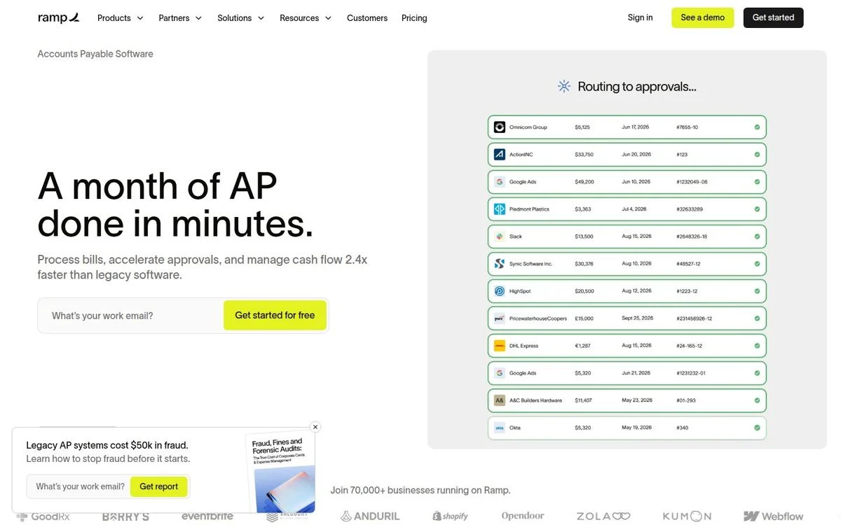 Ramp accounts payable landing page
