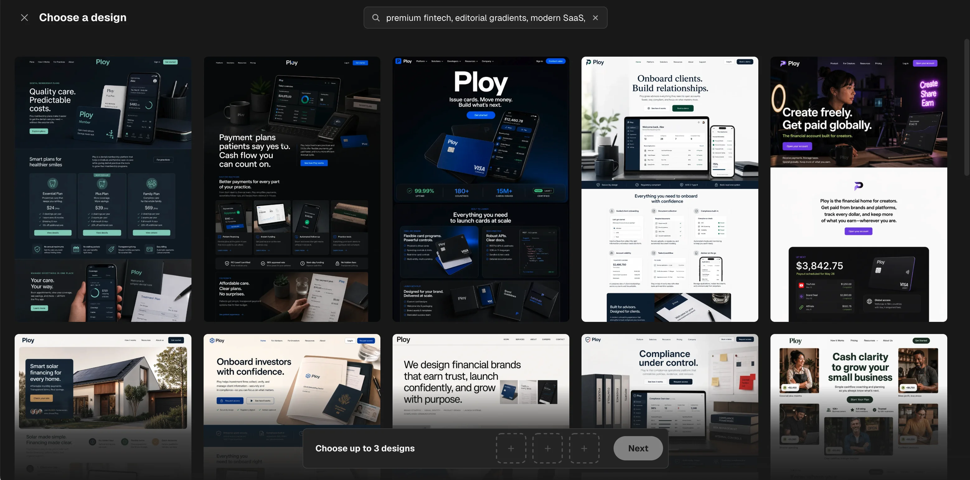 Ploy's Lookbook design selection interface