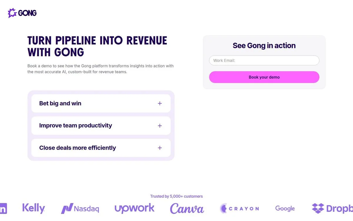 Gong demo request landing page