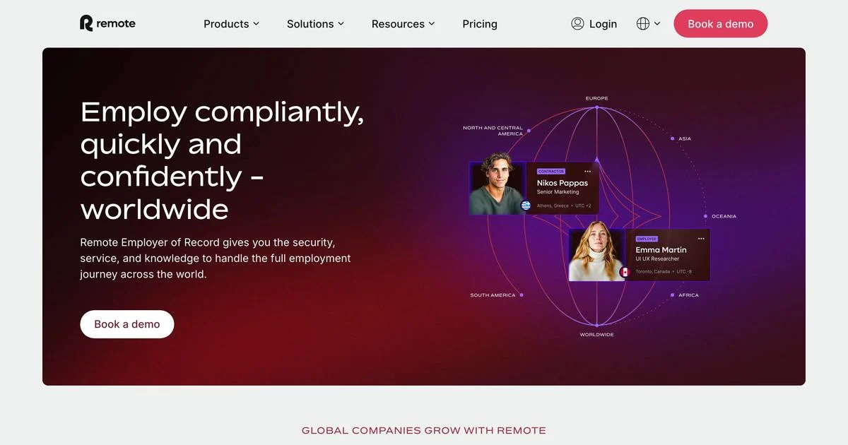 Remote employer of record landing page