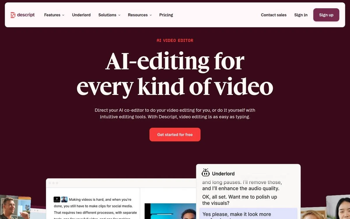 Descript homepage