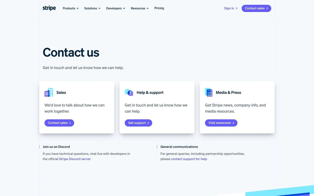 Stripe contact page