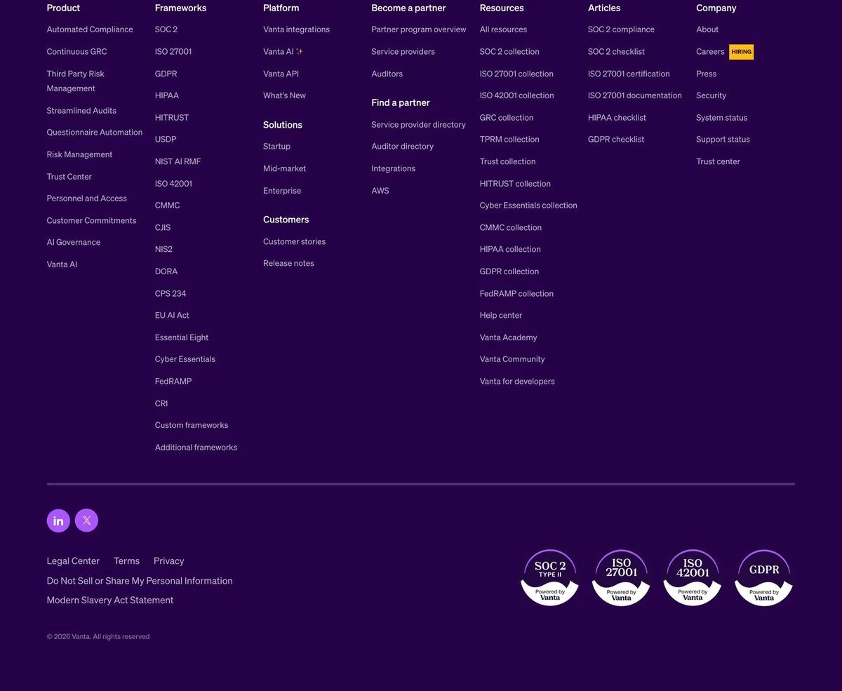 Vanta website footer