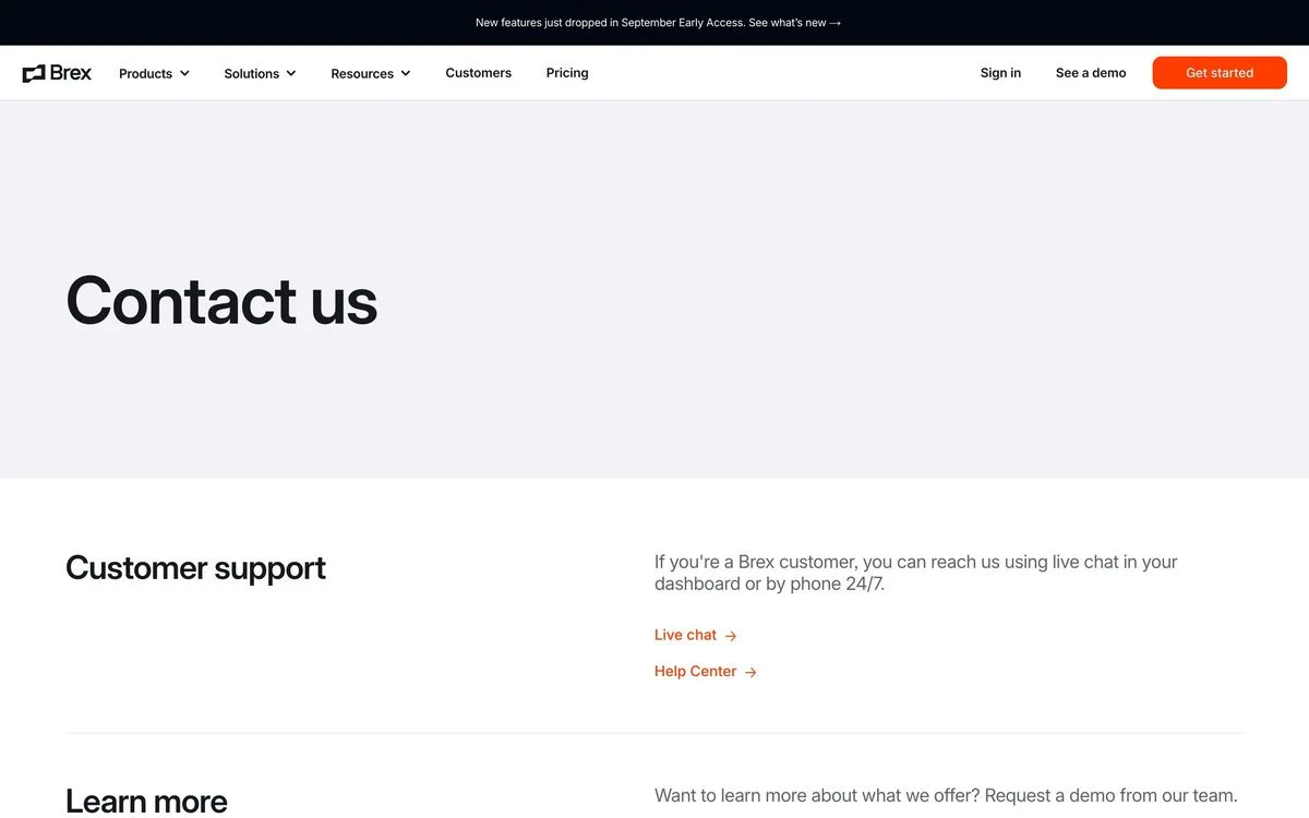 Brex contact page