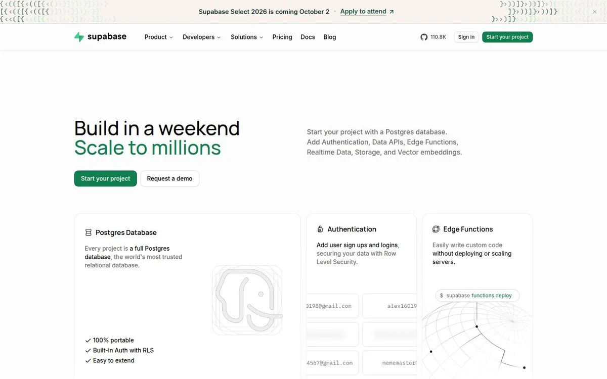 Supabase homepage