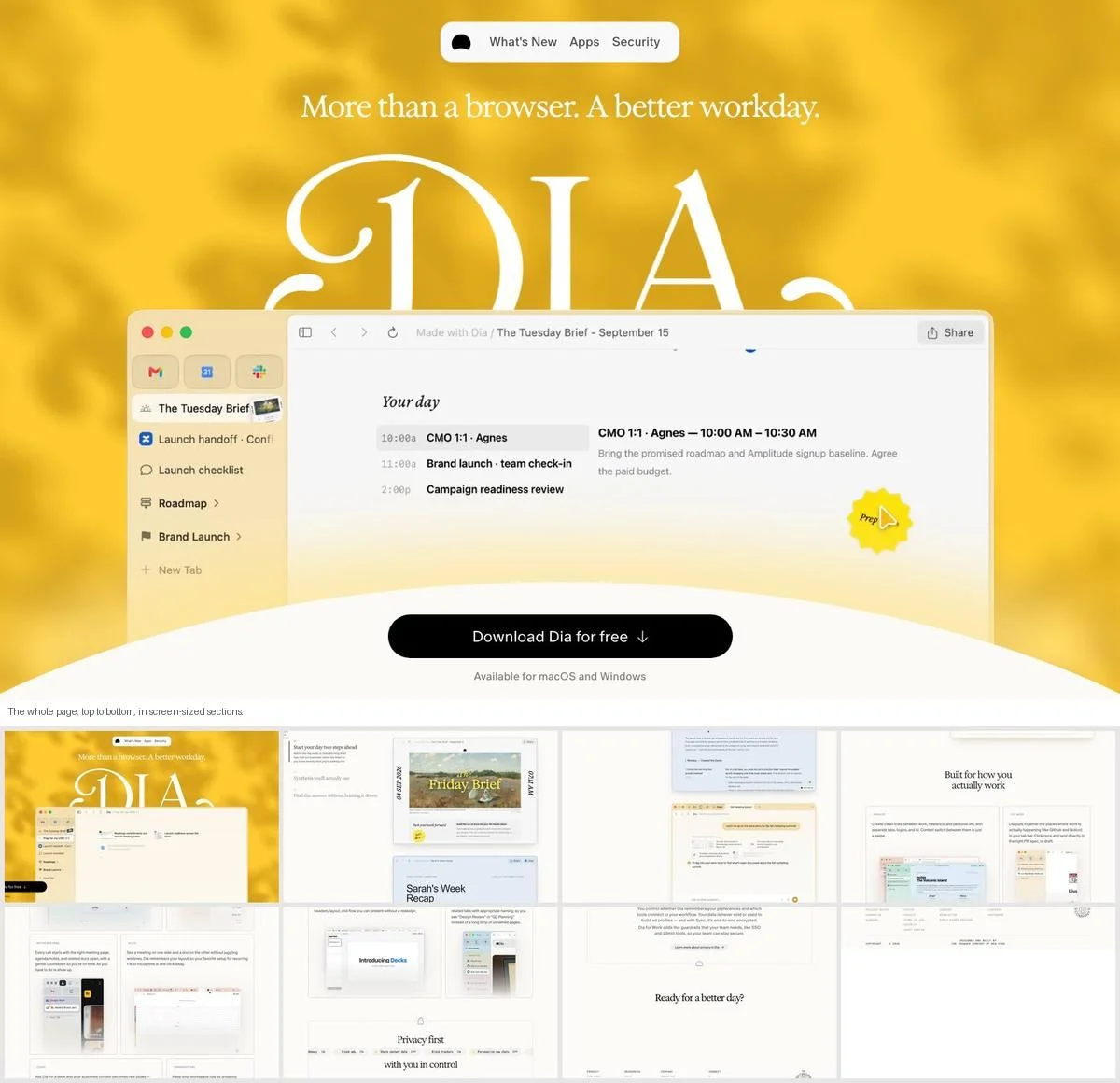 Dia one-page website