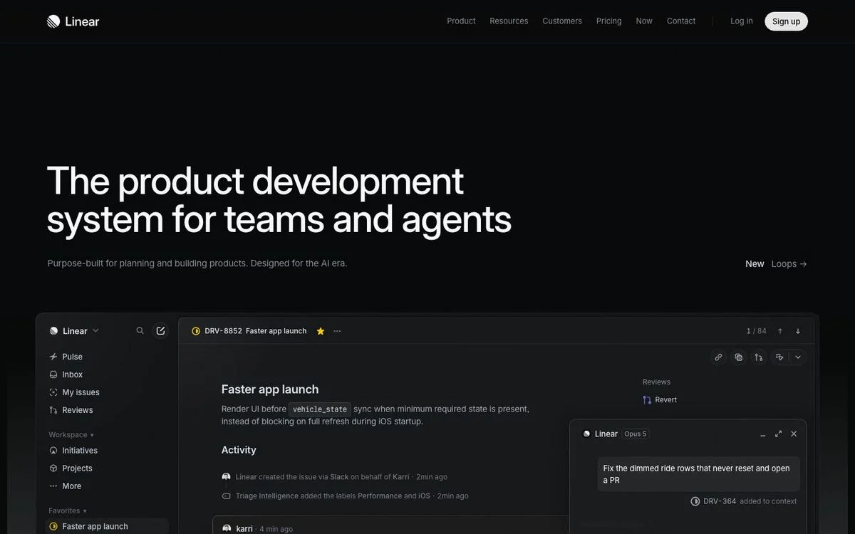 Linear homepage layout