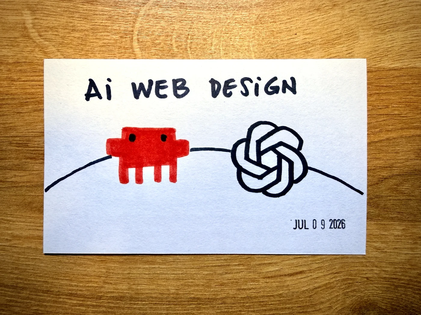 Hand-drawn AI Web Design title card featuring robot and OpenAI symbols
