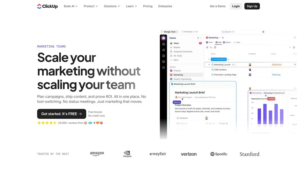 ClickUp marketing teams landing page