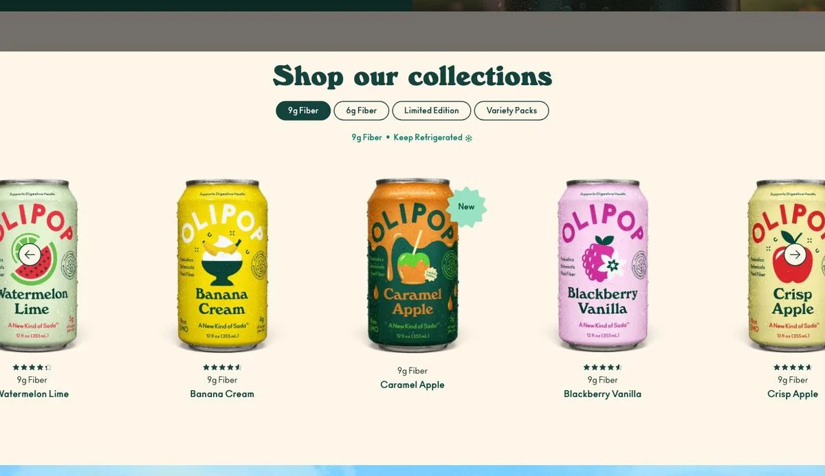 Olipop product cards with ratings