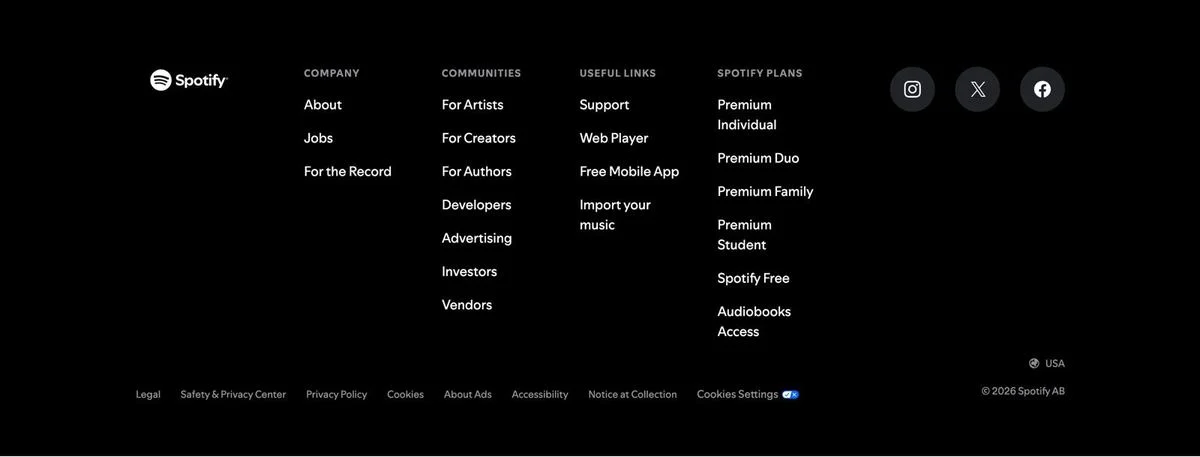 Spotify website footer