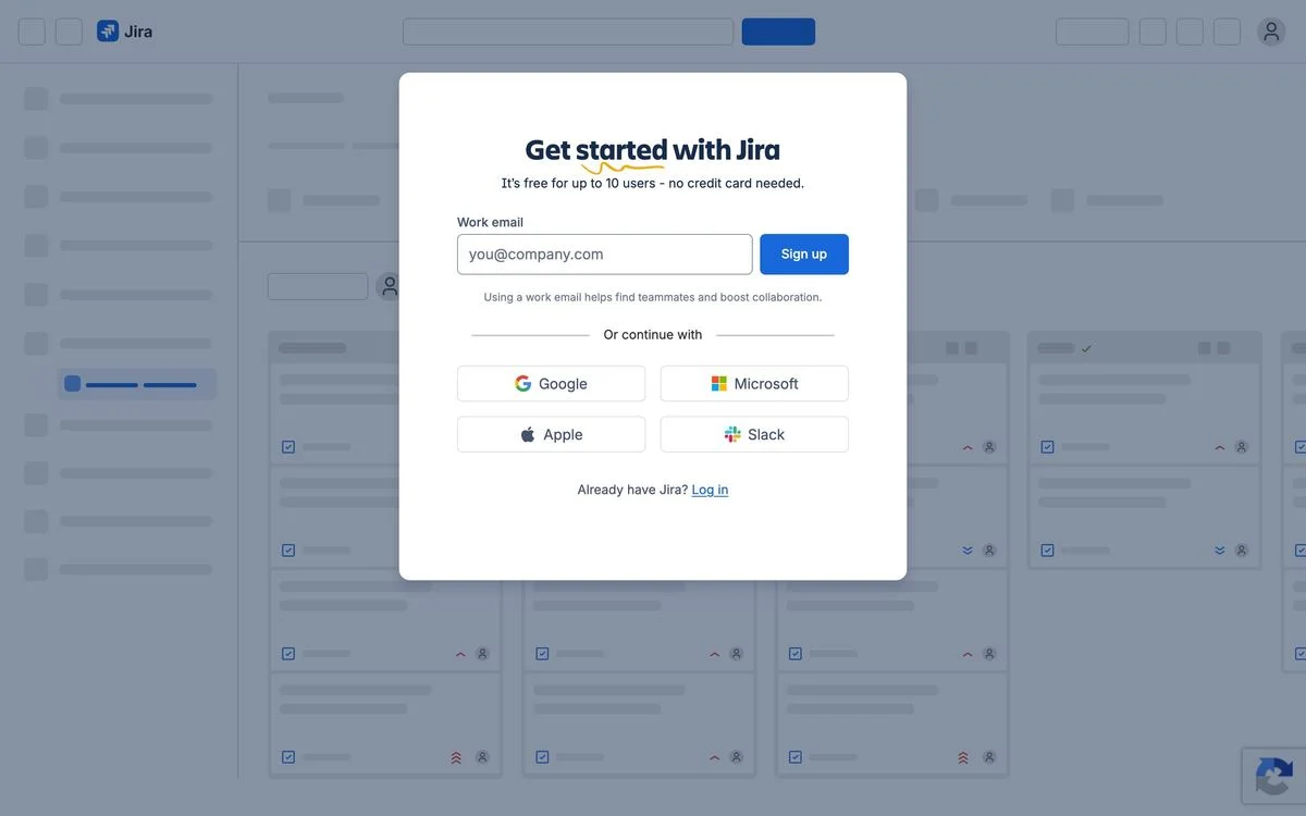 Jira free signup landing page