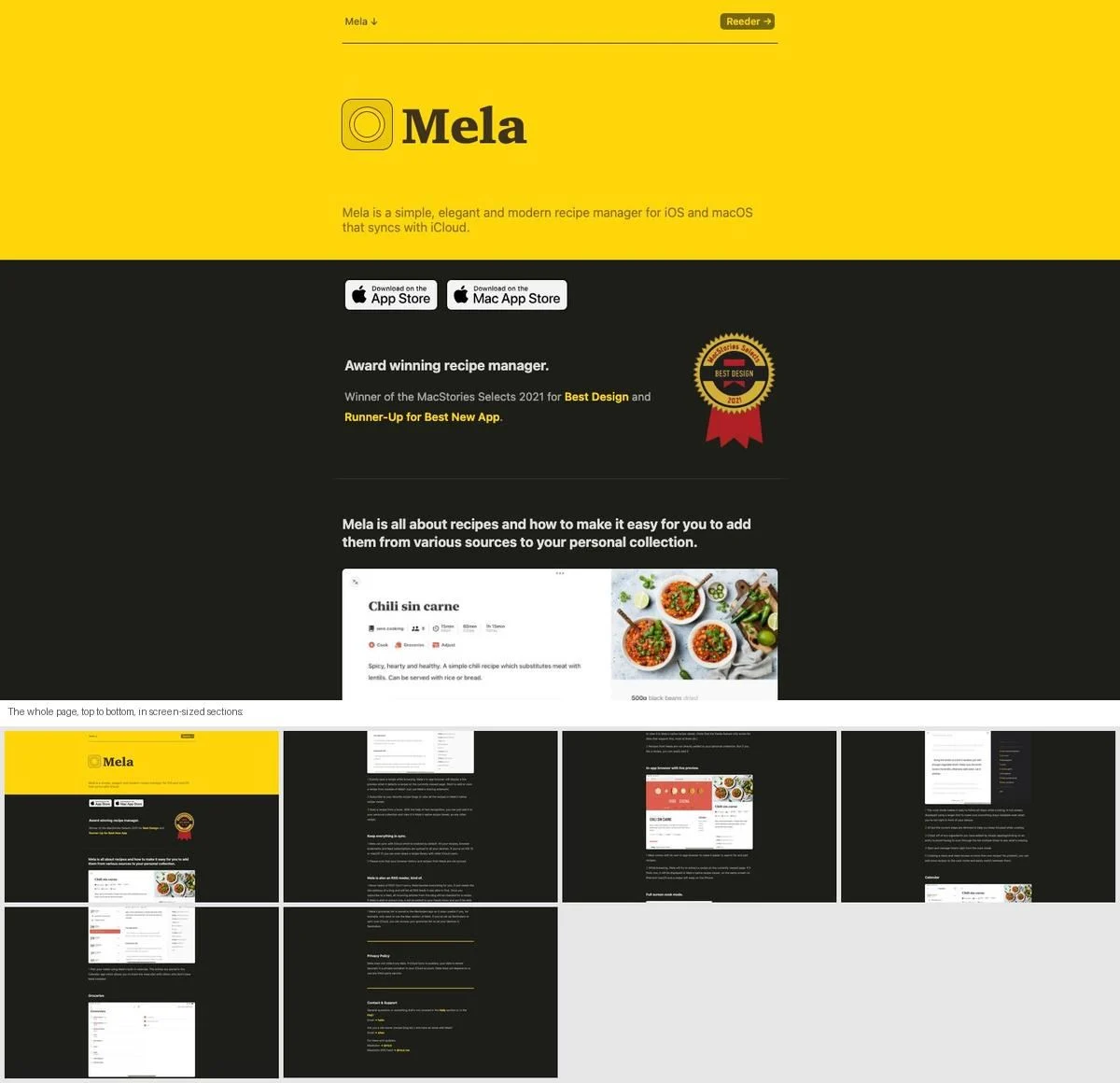 Mela one-page website