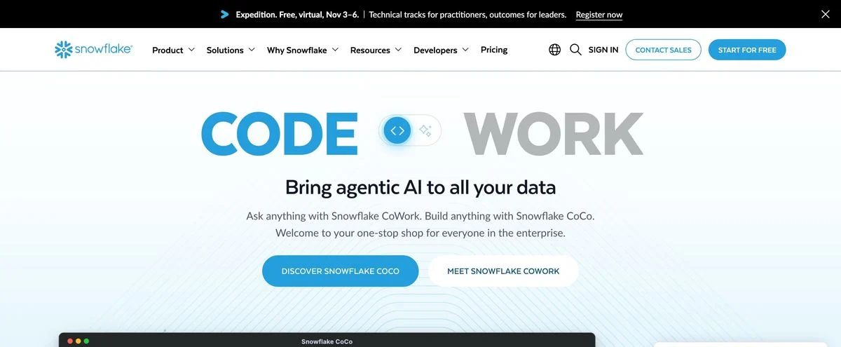 Snowflake homepage