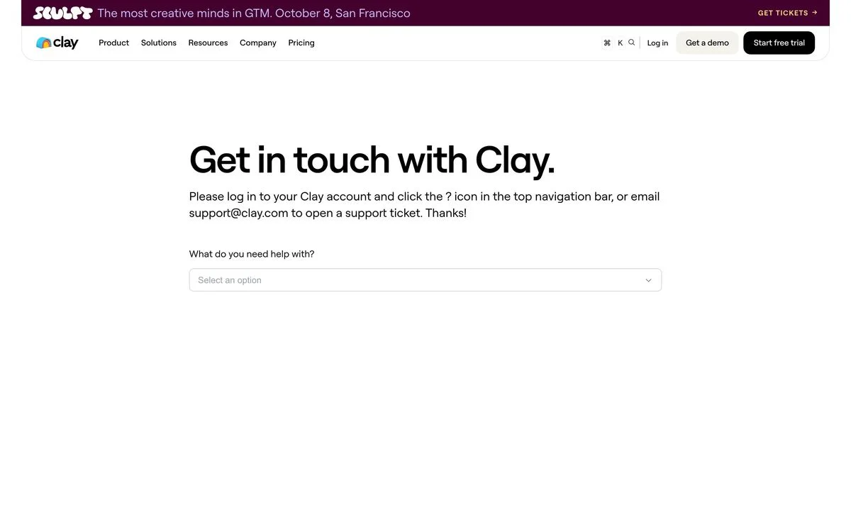 Clay contact page