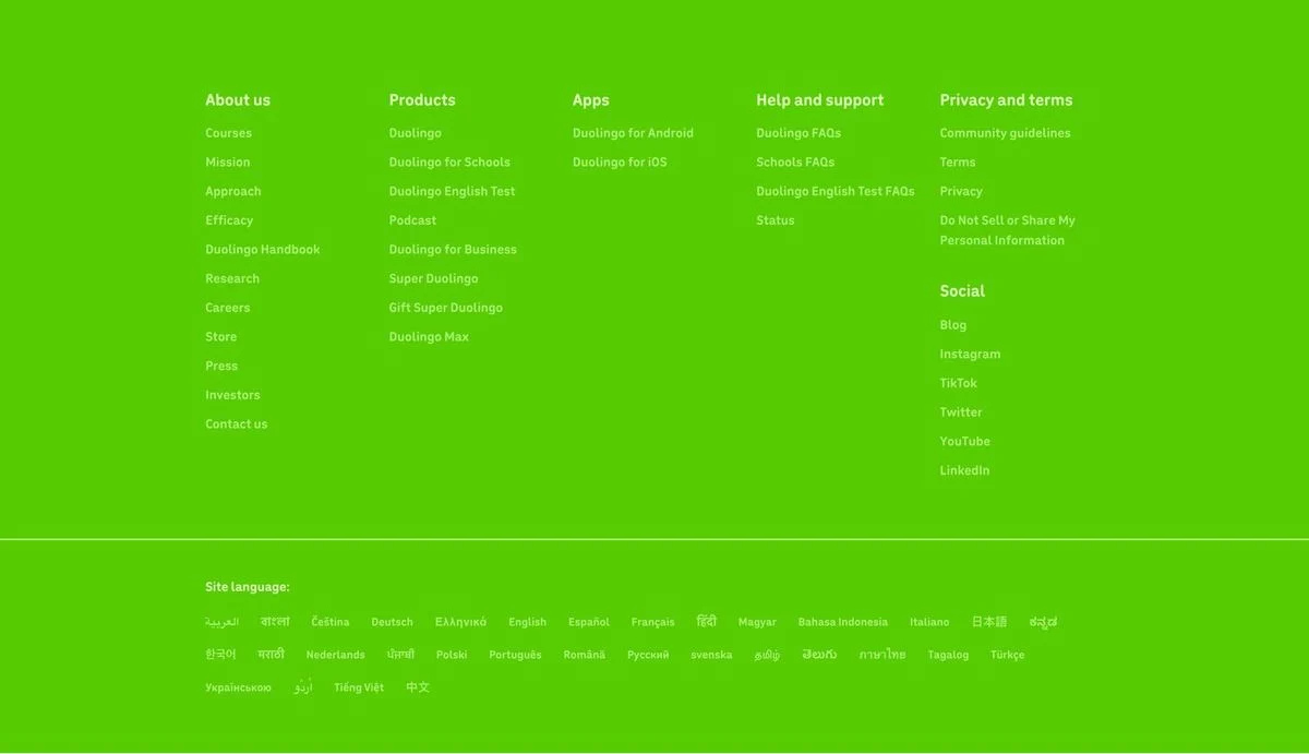 Duolingo website footer
