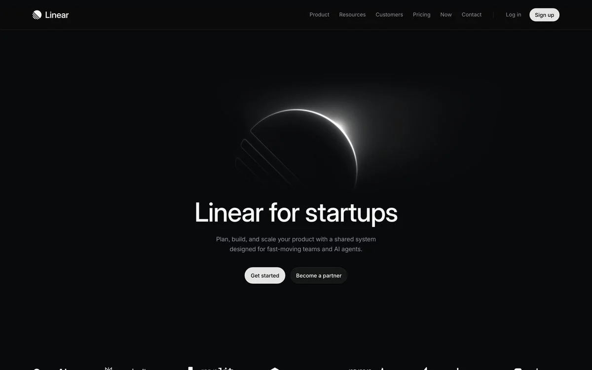 Linear for startups landing page