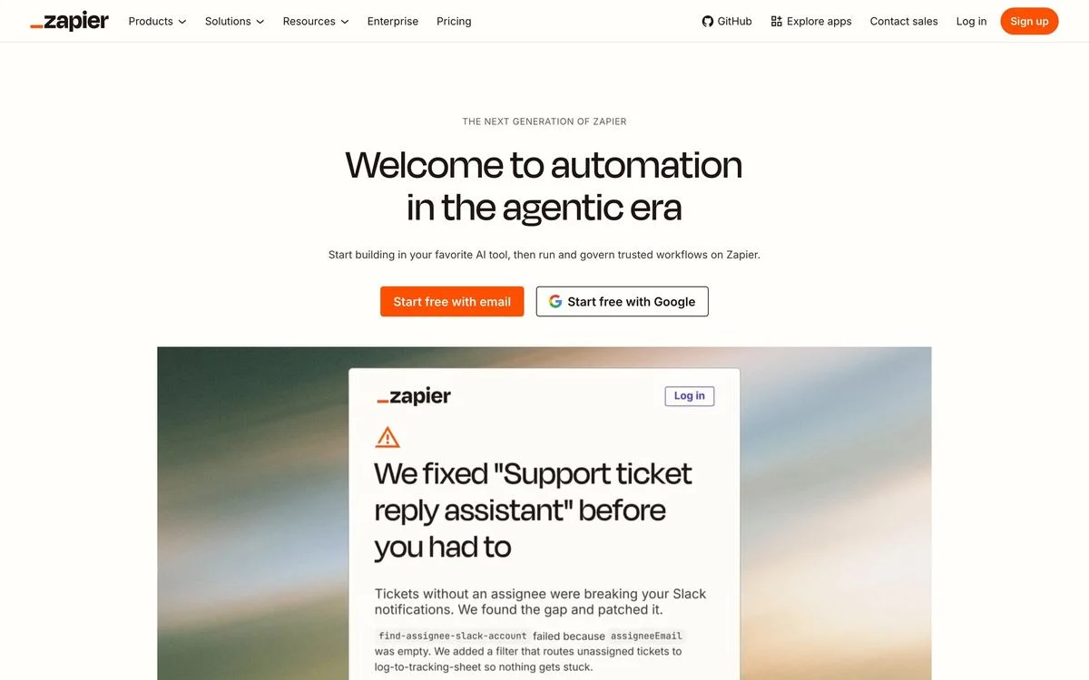 Zapier hero section