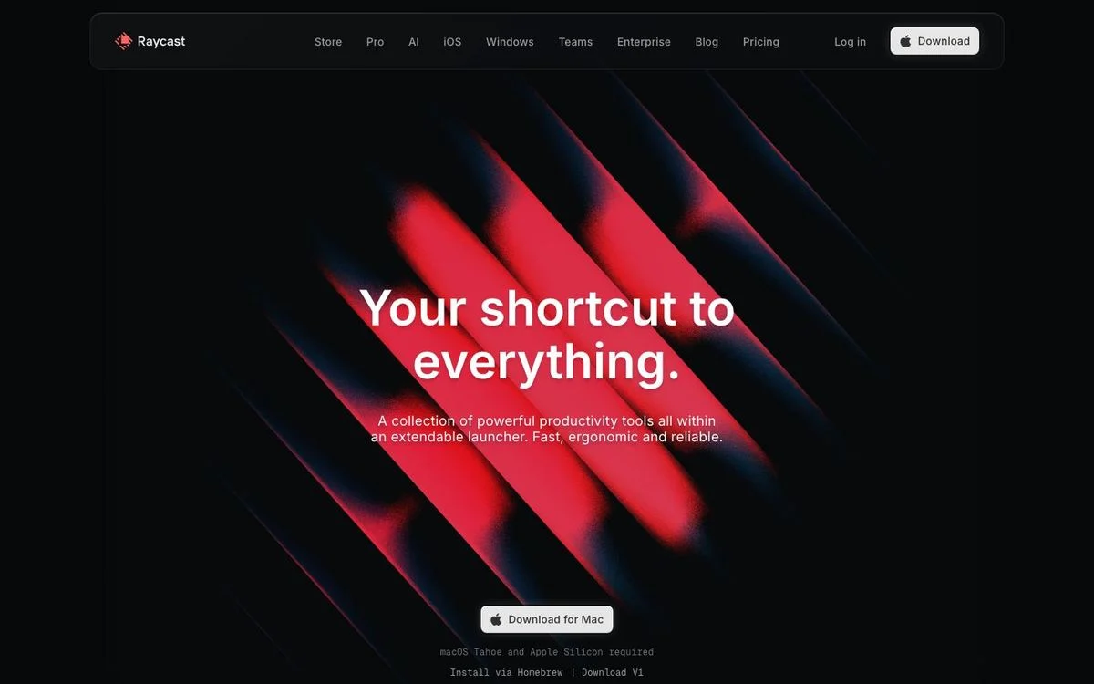 Raycast homepage layout