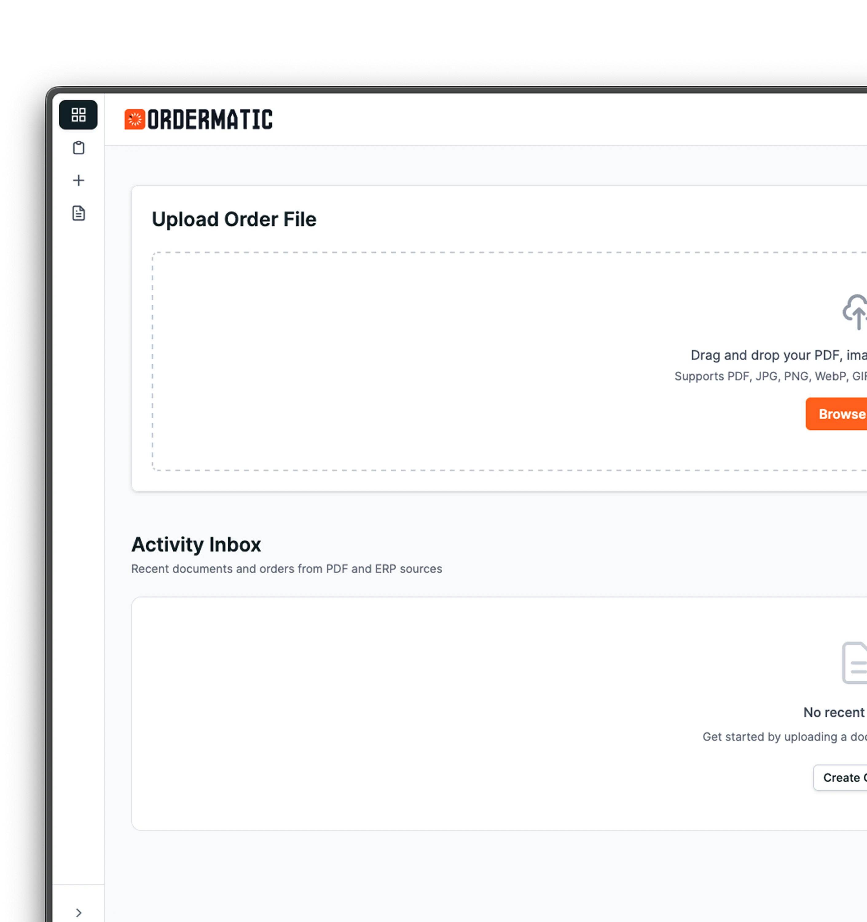 Ordermatic capture interface automatically extracting order data from an incoming email