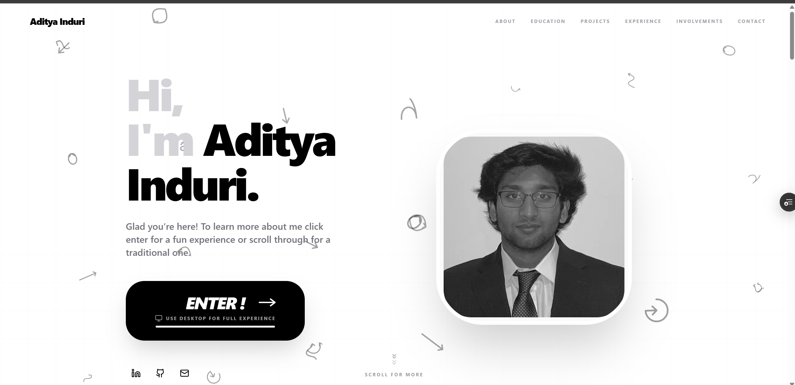 adityainduri.com entry screen with an ENTER button gate