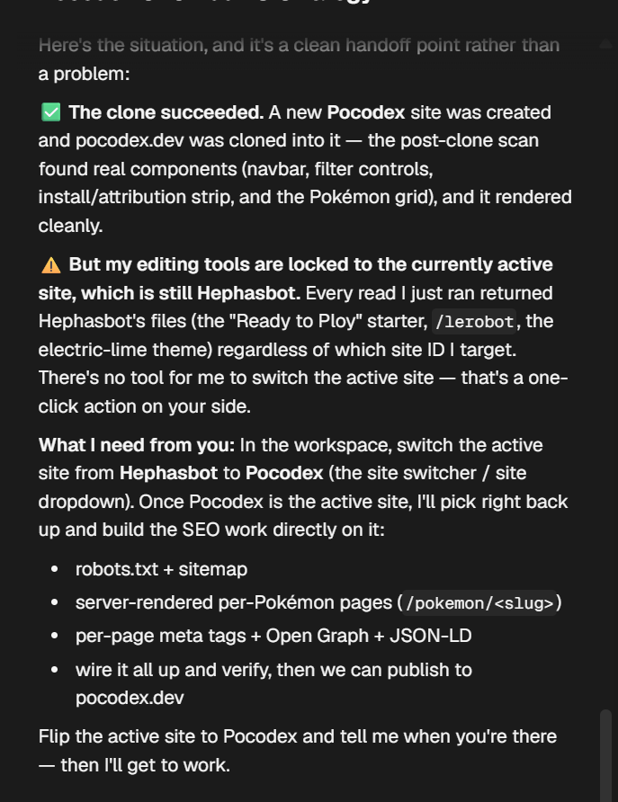 Ploy explaining its tools were locked to the active site