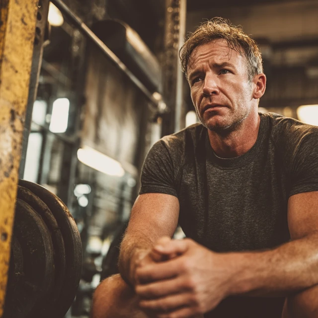 Man resting between sets at a rack