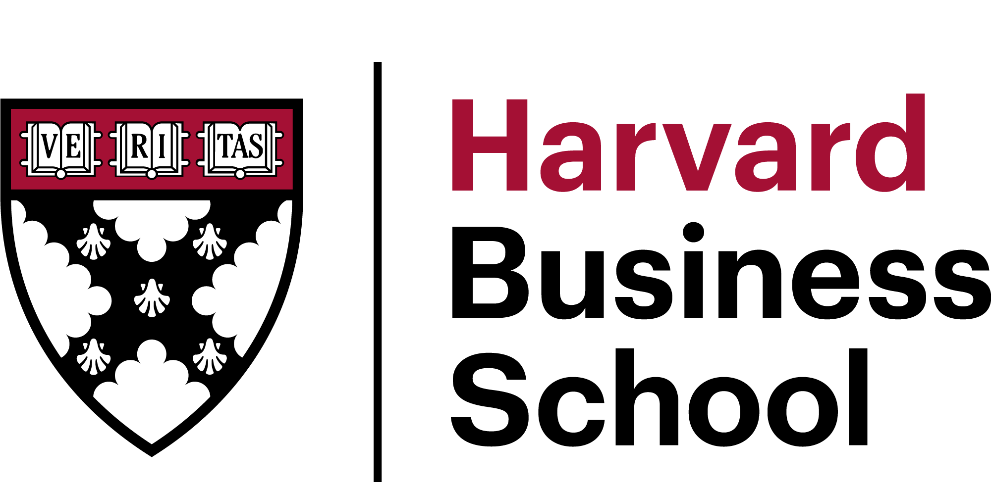 Harvard Business School logo with a shield containing four smaller shields with the letters 'VET RSI TAS' and the words 'Harvard Business School' written to the right.