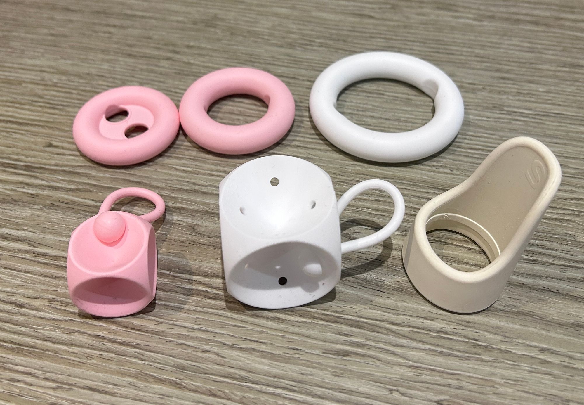 A selection of silicone pessary devices in ring and support shapes