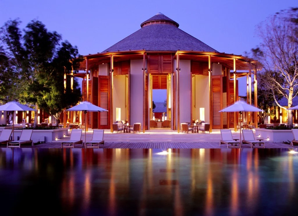 Amanyara pool and pavilion at twilight