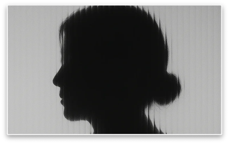 Yoko product artwork, a dark profile silhouette on a silver background