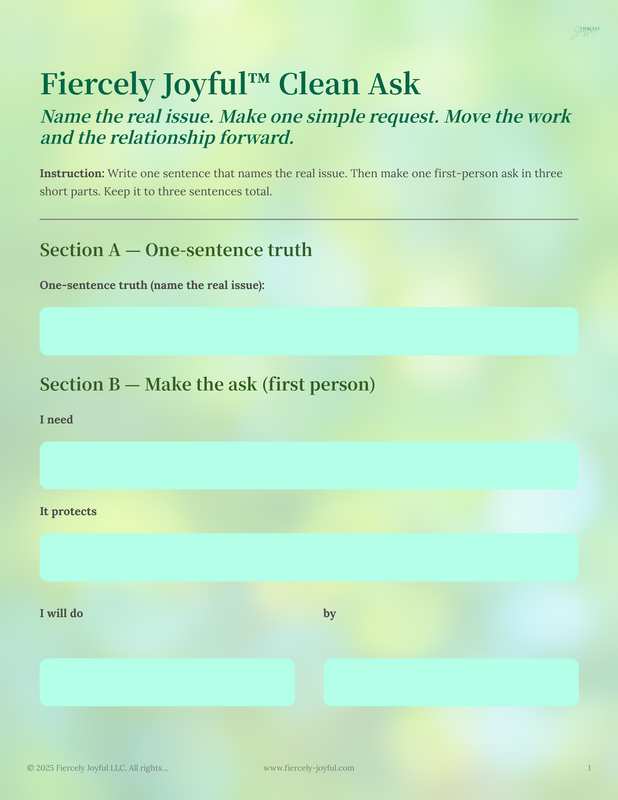 Fiercely Joyful Clean Ask template