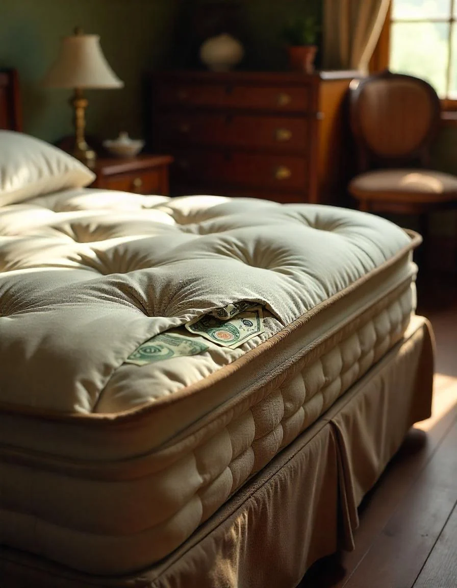 Cash tucked under a mattress