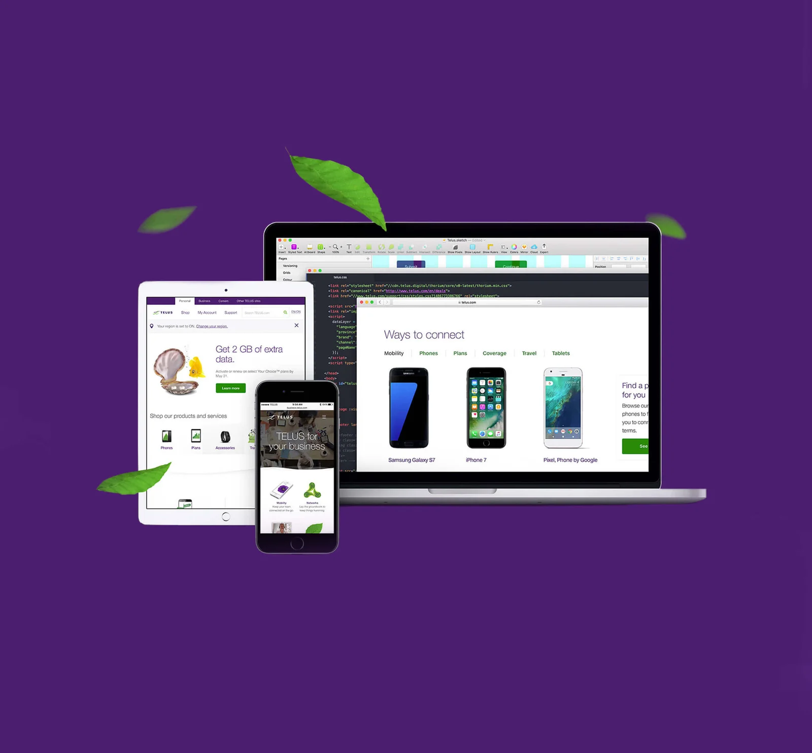 Telus responsive website on desktop and mobile