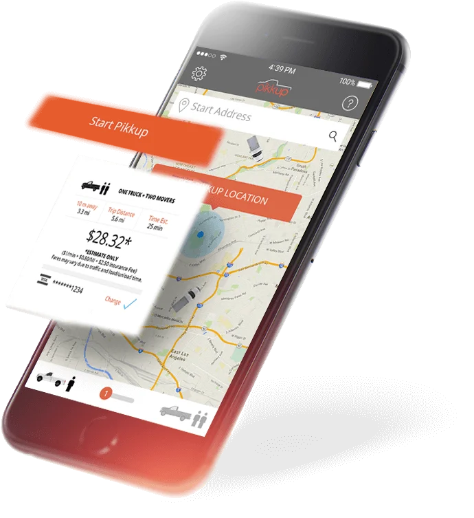 Pikkup moving estimate and map screen