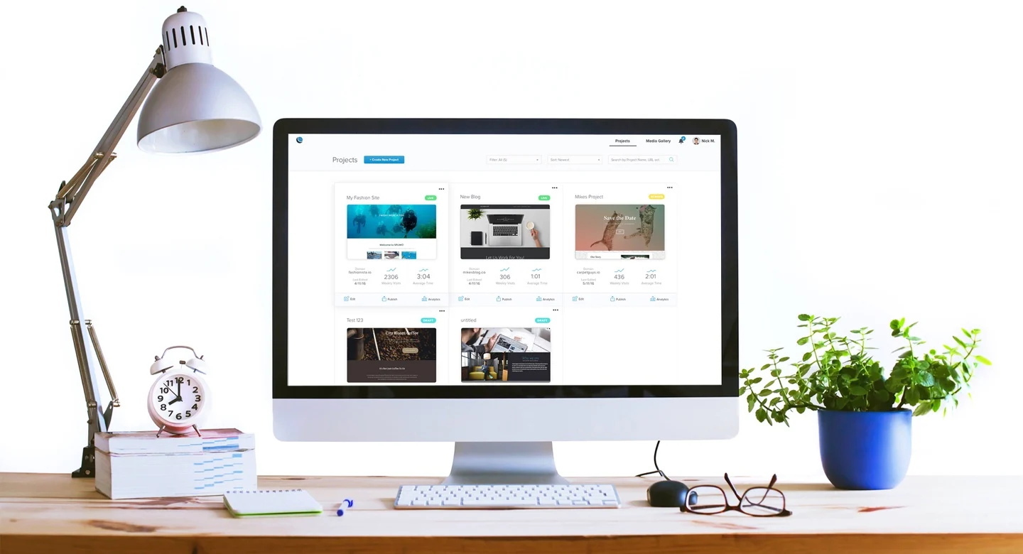 DreamHost website builder project dashboard displayed on a desktop.