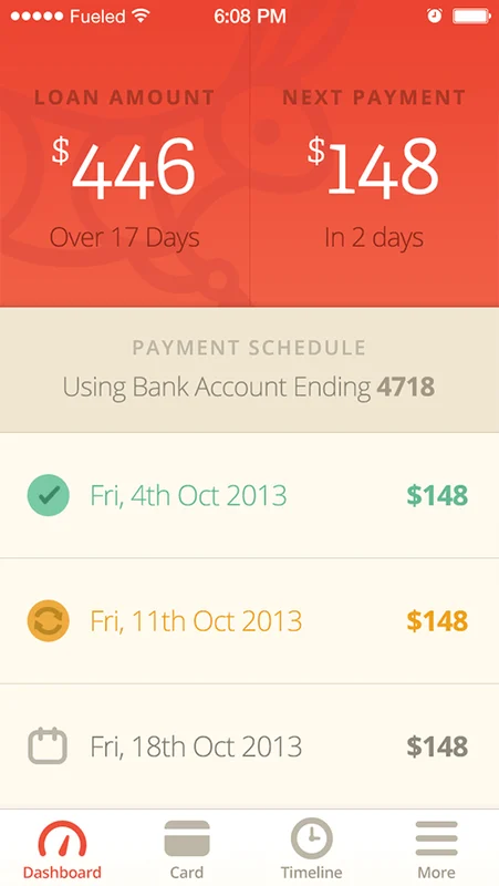 Nimble dashboard with a loan balance and repayment schedule.